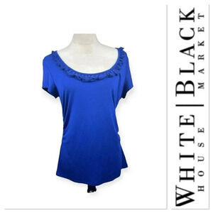 White House Black Market Royal Blue Ruffle Scoop Neck Top